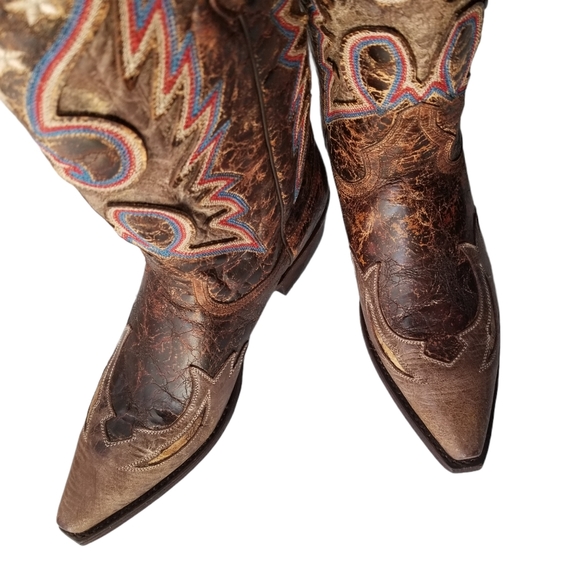 Stetson Leather Cowboy Boots 8.5 Red/White/Blue Western Rodeo Festival Event - Picture 10 of 14
